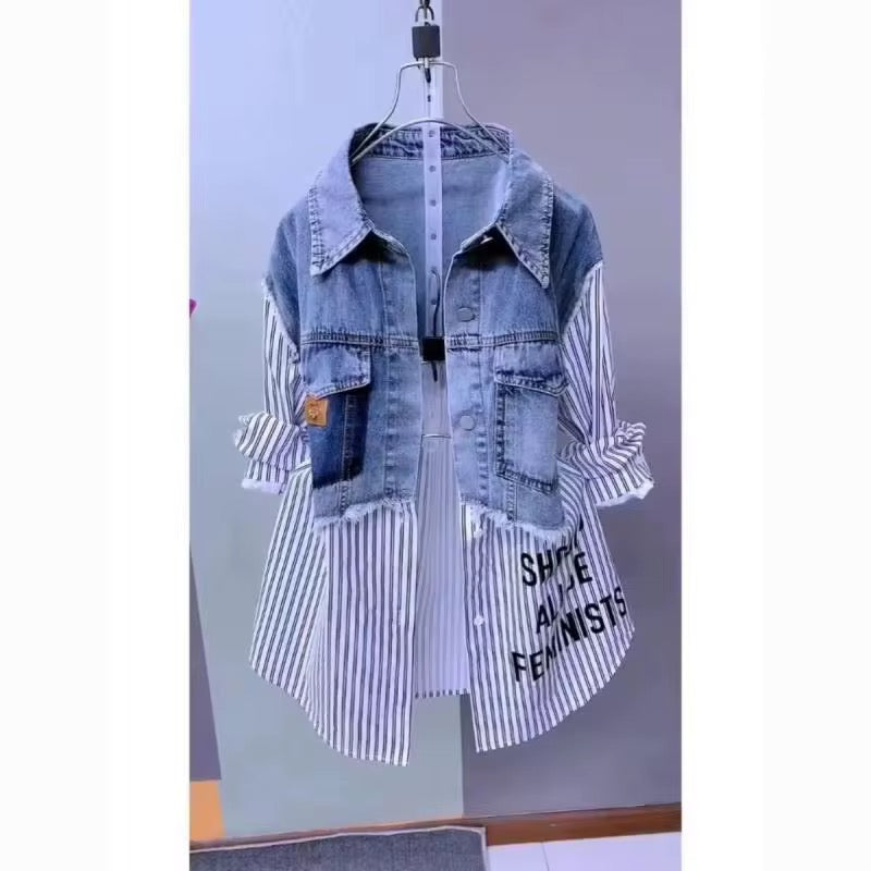Harbor Haze – Striped Denim Coat for Her | Spring/Autumn Look
